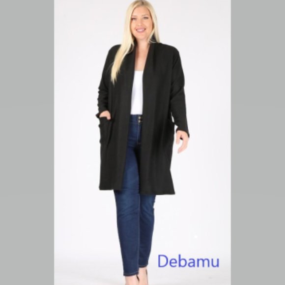 🔥PLUS SIZE SOLID COLOR CARDIGAN W SIDE POCKETS🔥 - Picture 1 of 5